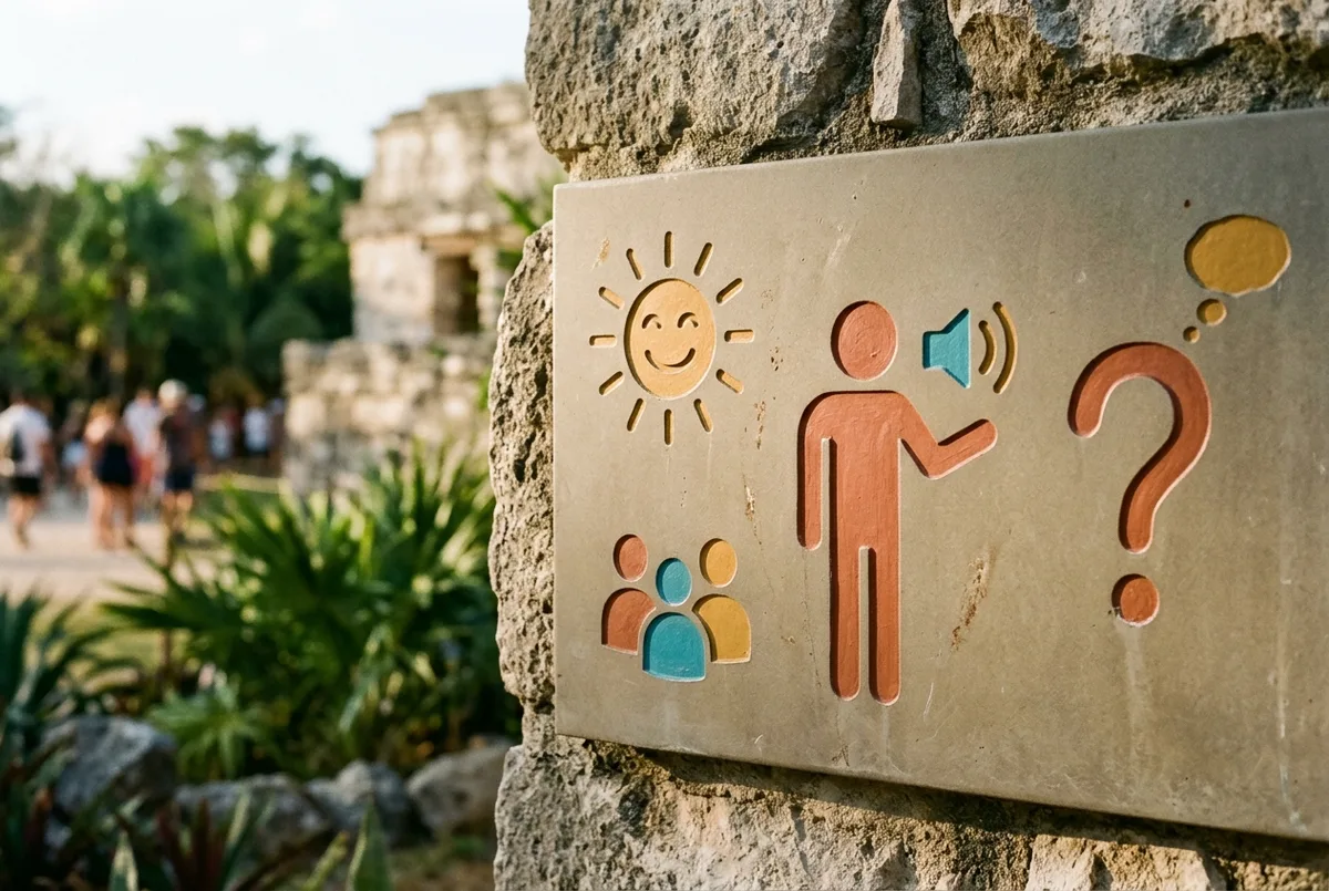 Infografica che confronta il numero di recensioni di diversi tour a Chichen Itza, con icone generiche di autobus, cenote e piramide maya